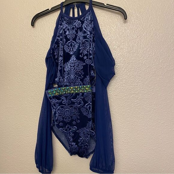 WEISSMAN Dance costume blue poet sleeve velvet burnout Heathens 10861 MC 10/12 - Picture 2 of 9